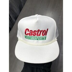 Vintage Castrol Motorsports Hat White Adjustable SnapBack Rope Brim Cap
